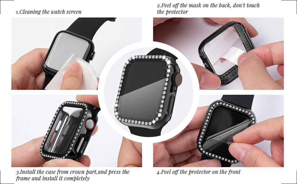 For Apple Watch SE 40mm 44mm 41mm 45mm Bling Diamond Case With Screen Protector