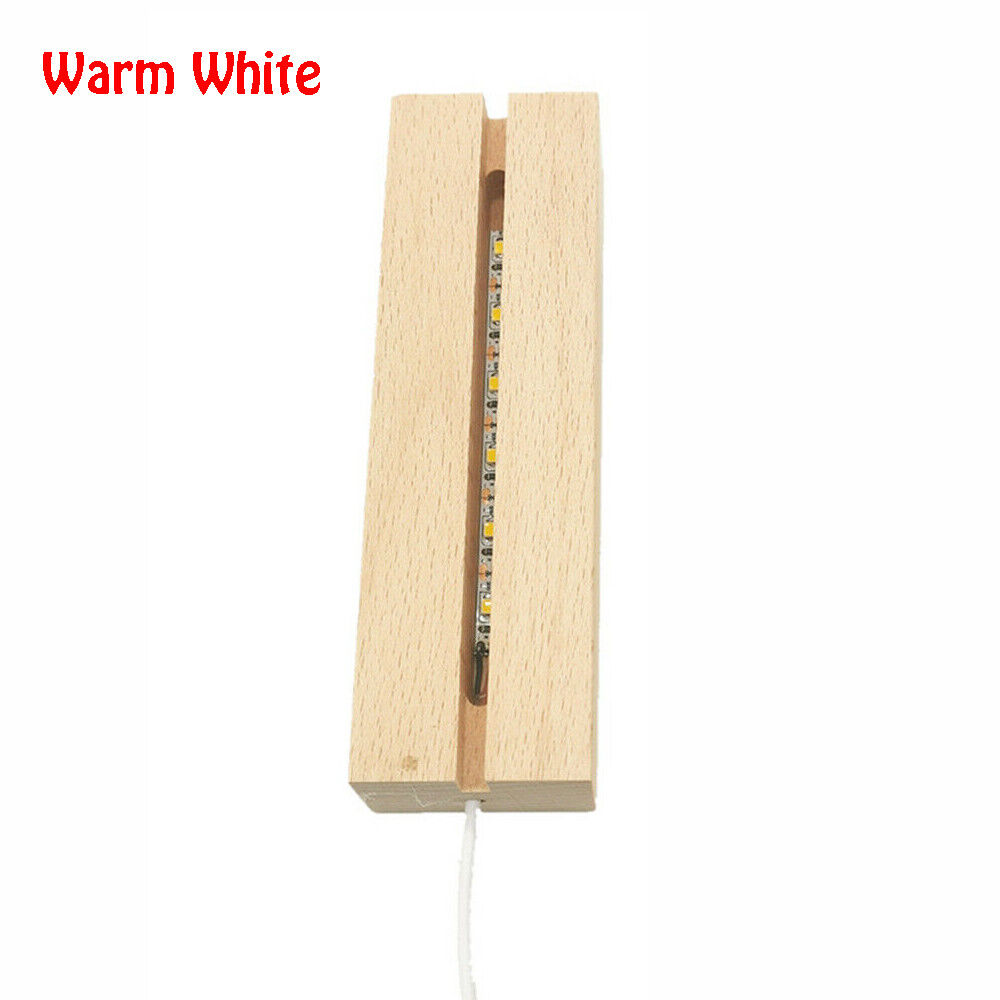 Rectangle LED Light Display Base Crystal Wooden Stand Wood Night Lights