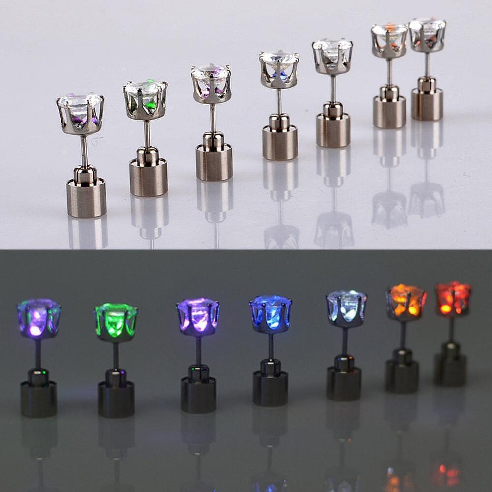 LED Earrings Glowing Light UpDiamond Crown Ear Drop Stud Pendant For Party U8R0