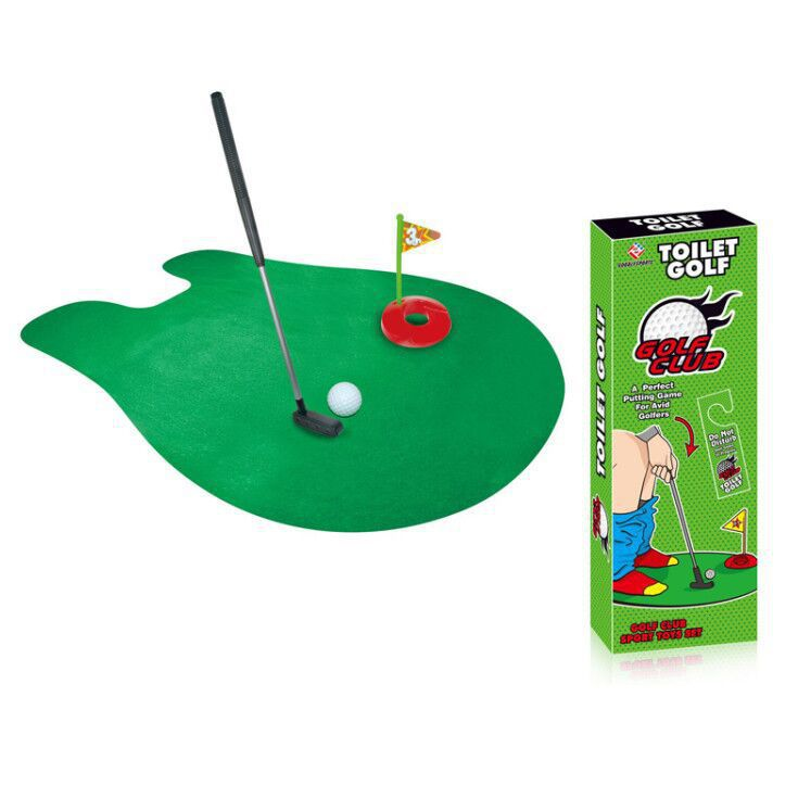 Xmas Gift Game With Putter Novelty Toy Toilet Mini Golf Mat Unusual Joke Prank