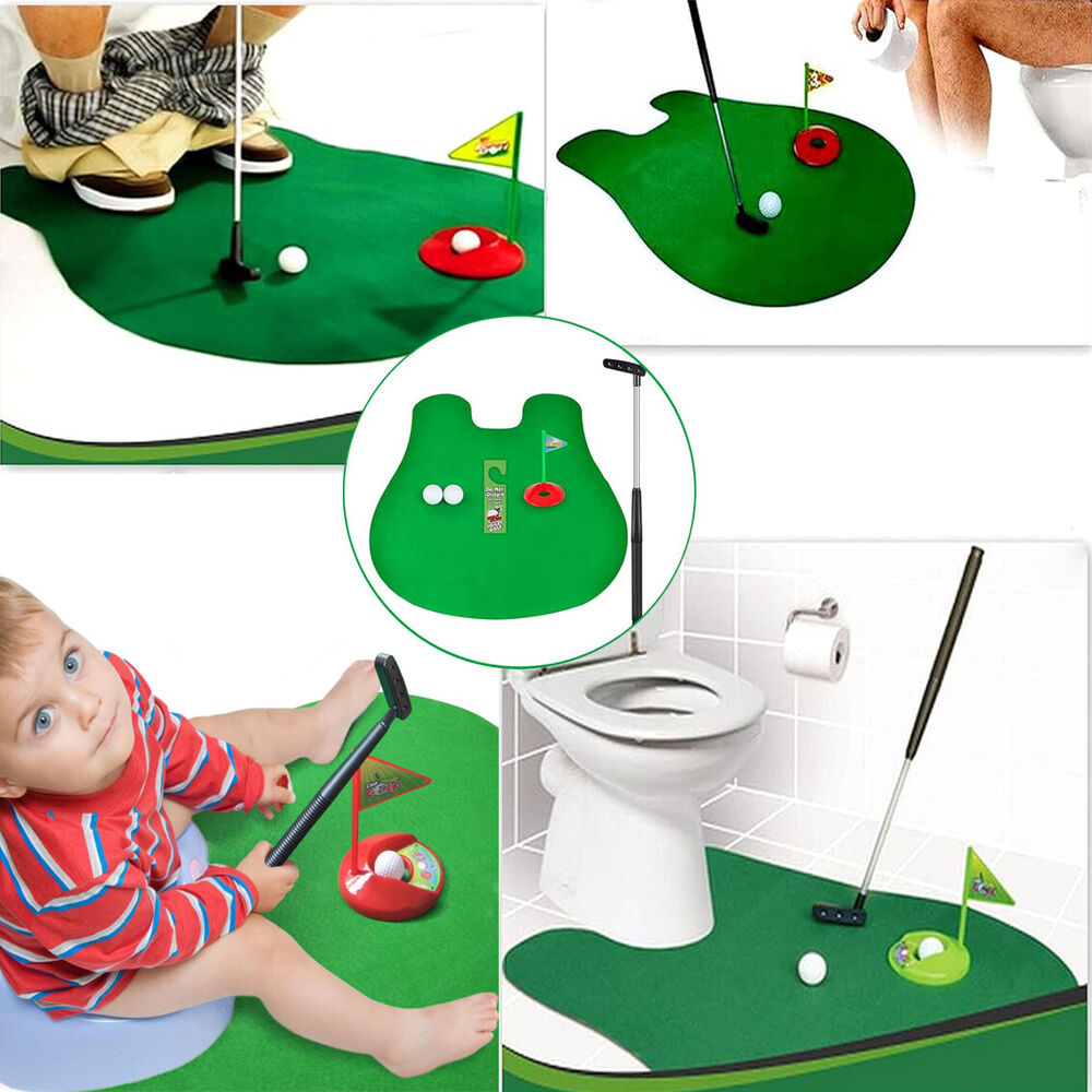 Xmas Gift Game With Putter Novelty Toy Toilet Mini Golf Mat Unusual Joke Prank