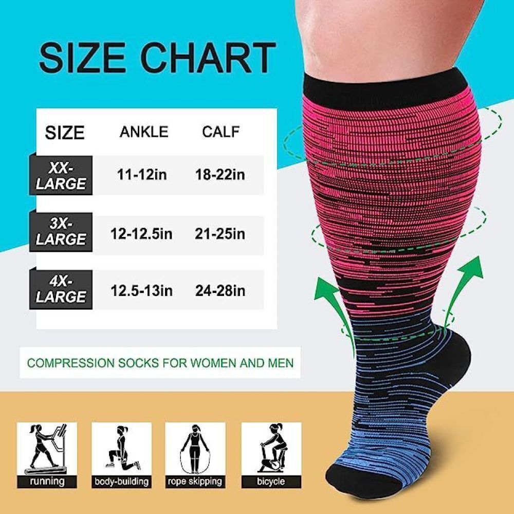 2XL-6XL Plus Size Compression Socks 20-30mmhg Extra Wide Calf Knee High Stocking