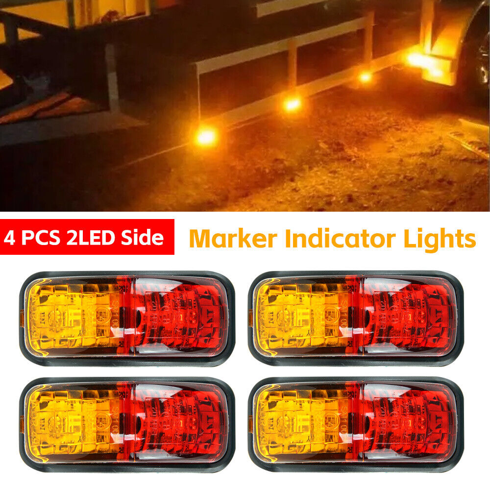 4pcs Led Clearance Trailer Lights Multi Volt Side Marker Lamp Amber Red Truck Caravan