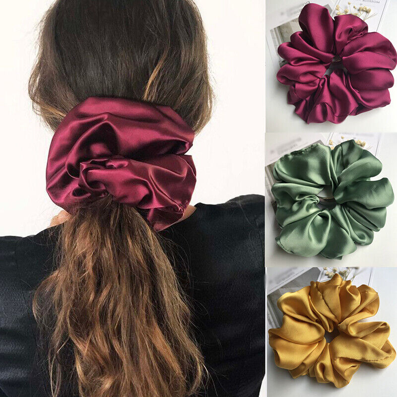 Oversized Elastic Silk Hair Band Ring Rope Tie Womens Simple Satin Scrunchies