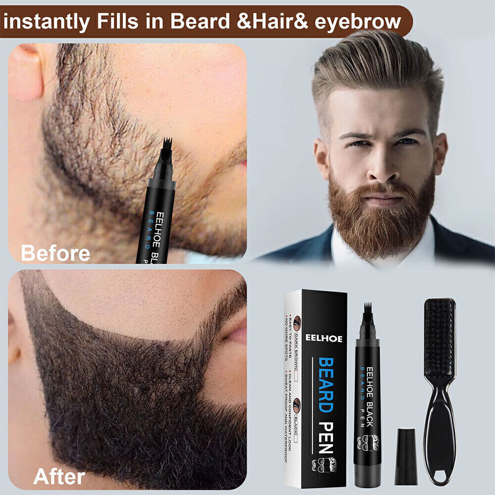 Men Beard Filler Pencil Four Prong Waterproof Moustache Pen FAST Coloring Black