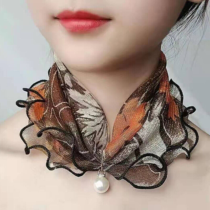 Women Lady Scarf Sun Protection Neck Bandana Fashion Pearl Chiffon Lace Headband