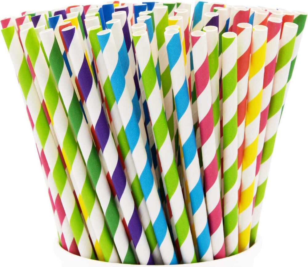 500pcs Paper Drinking Straws Disposable White Colourful Eco Catering Straw