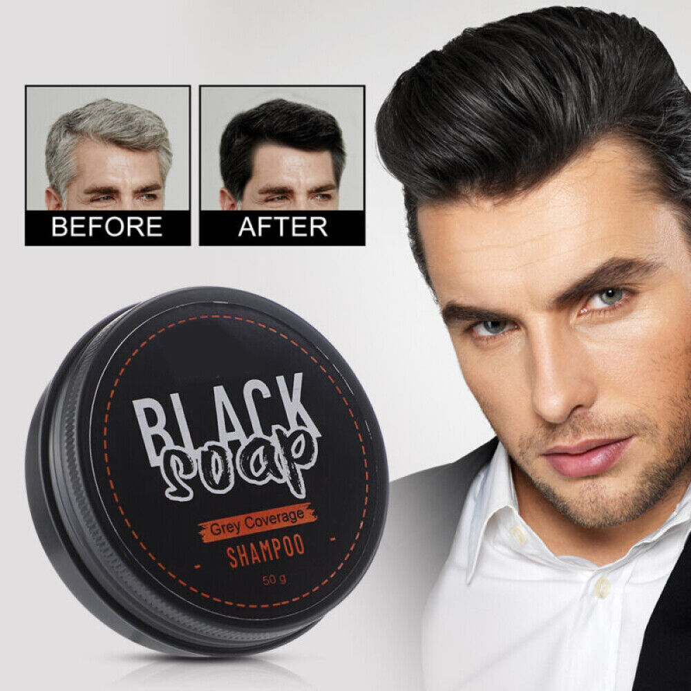 5x Men's Grey Coverage Bar Shampoo Hair Darkening Black Soap for Grey Hair Cover