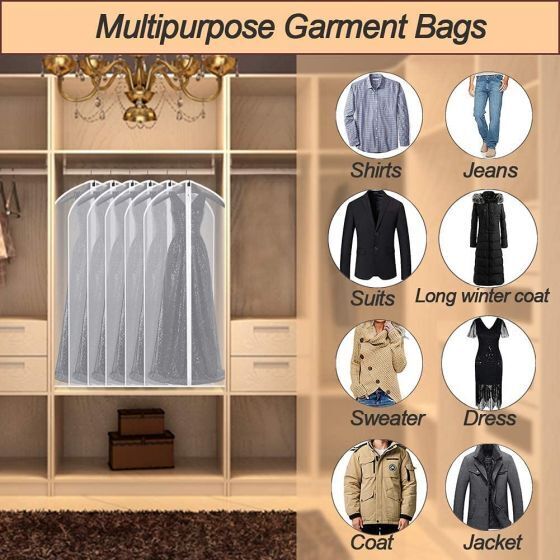 Garment Bag Travel for Suit Dress Storage Clear Cover Full Zipper Coat Carrier