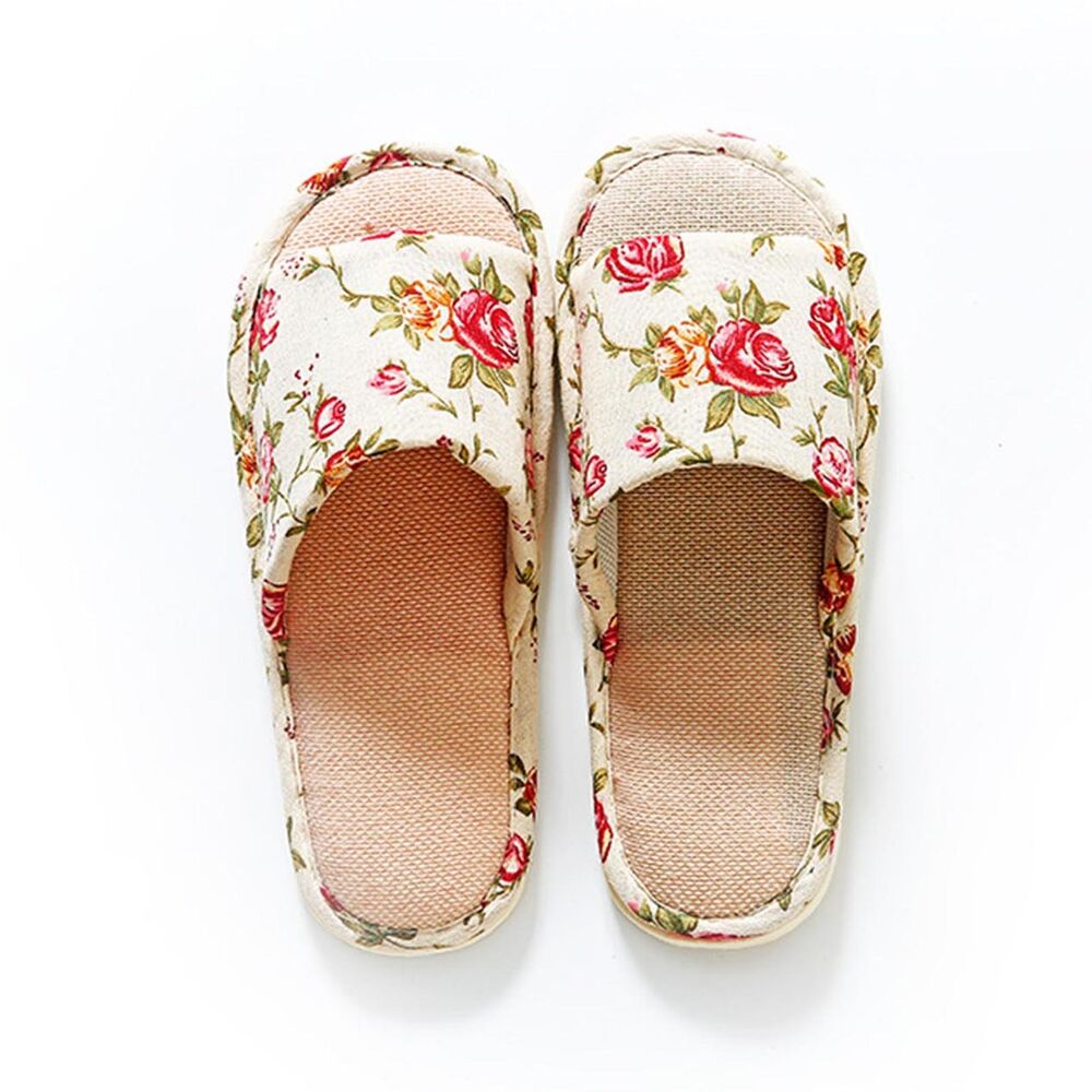 Women Men Indoor Slippers Anti-slip Linen Summer Open Toe Home Flat Slippers