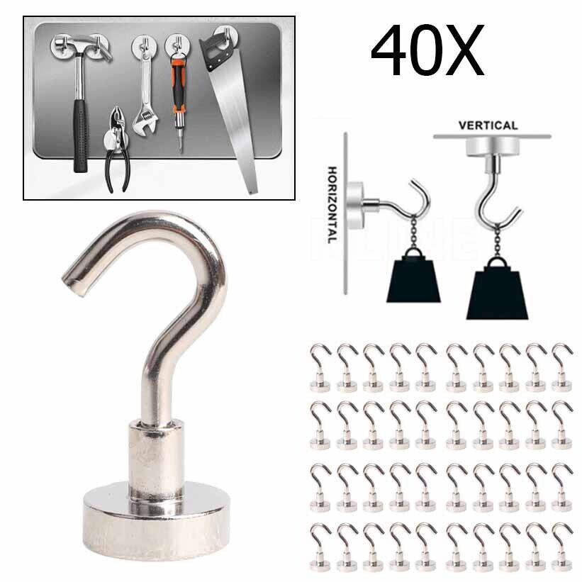 40PCS Super Strong Magnetic Hooks Rare Earth Neodymium N38 UP TO 8KG