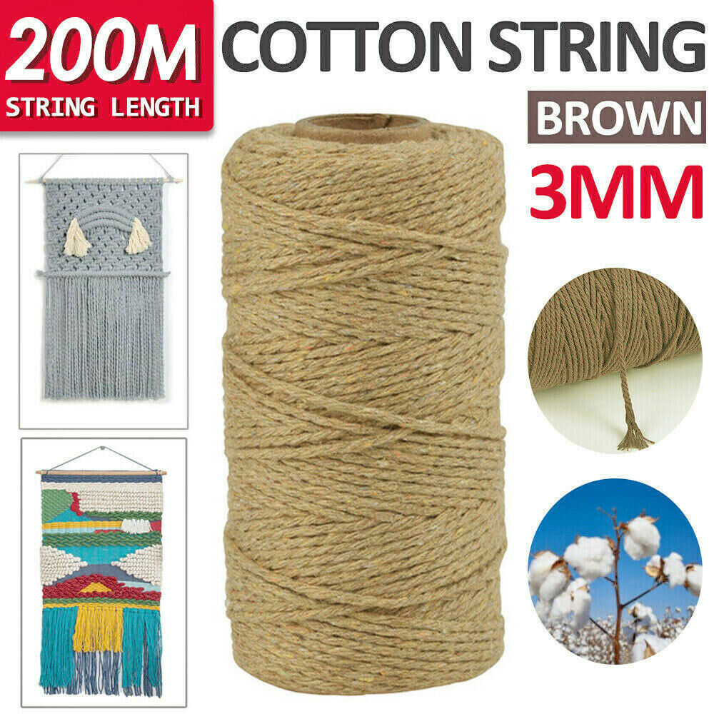 3mm 200M Natural Cotton Twisted Cord Craft Macrame Artisan Rope Craft String