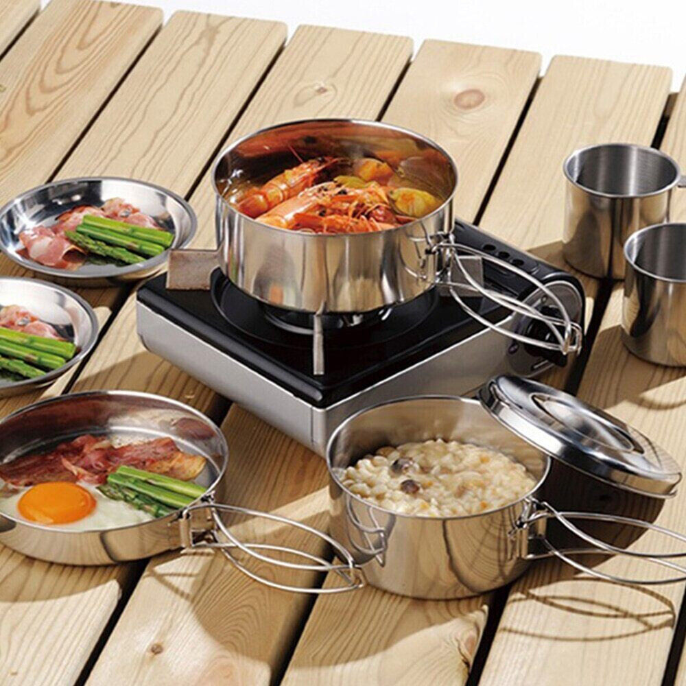 Outdoor Portable Camping Cookware Set Hiking Cooking Pot Gas Stove Tableware Kit