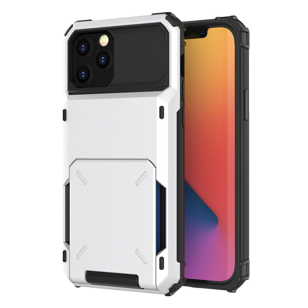 Shockproof Armor Card Holder Case For iPhone 15 14 13 12 11 Pro Max XR 8 7 Plus