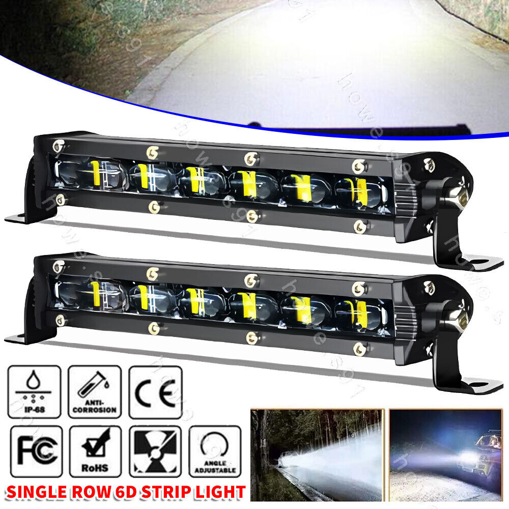 2x 7inch LED Light Bar Super Slim Single Row 12V 24V Work Lamp Offroad