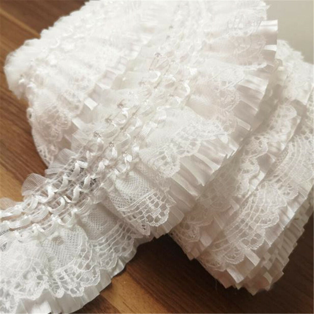 50CM White Pleated Lace Trim Ruffle Ribbon Skirt Doll Garment Sewing Craft DIY