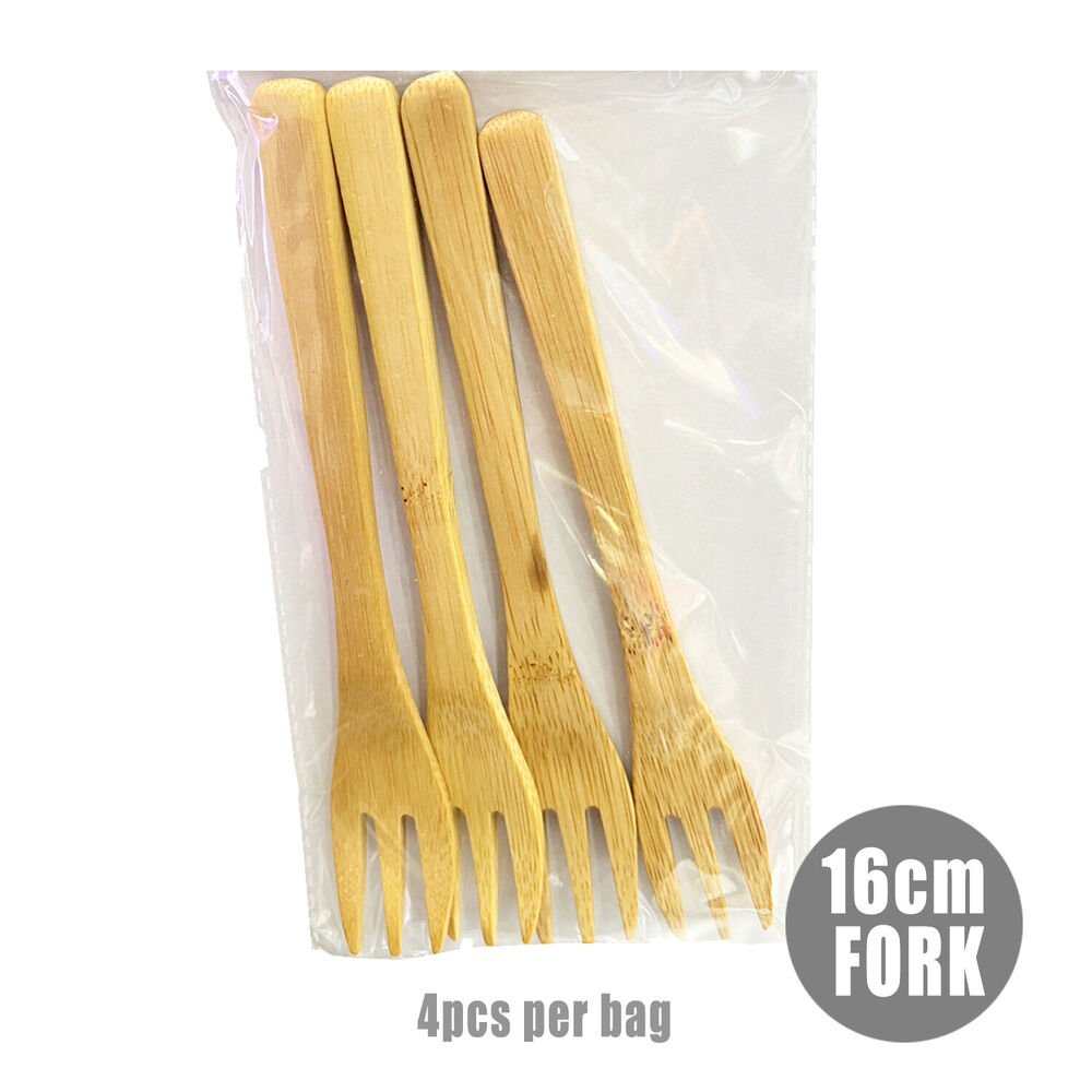 4pcs Large Natural Bamboo Spoon Fork Scoop 16cm Kids Food Safe Tea Stirrer