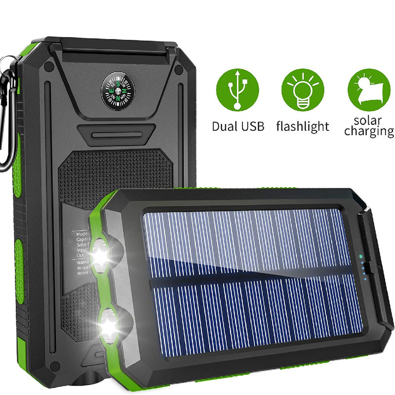 Solar Power Bank 900000mAh Pack Waterproof 2USB LED Battery Charger For Phone