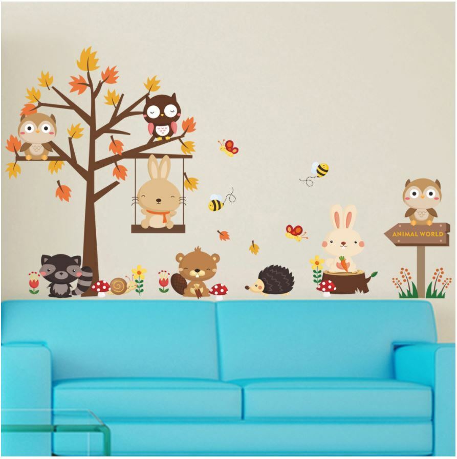 Owl Rabbit Tree Kids Wall Stickers Removable Art Vinyl DIY Decal Gift Bedroom