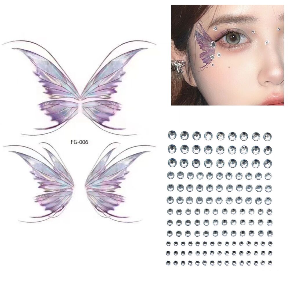 2x Glitter Butterfly Tattoo Gems Jewels Waterproof Face Body Art Stickers Party