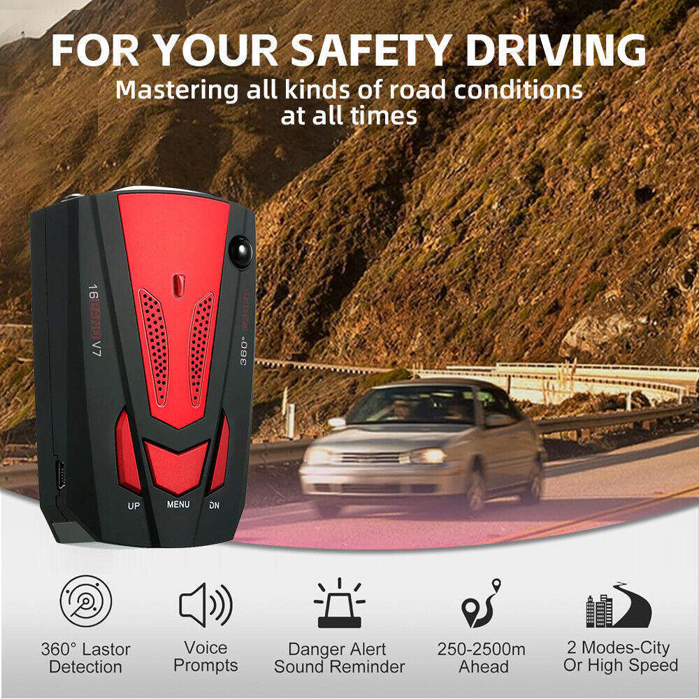 360° Car GPS Speed Radar Detectors 12V Voice Camera Alert Warning Speedometer