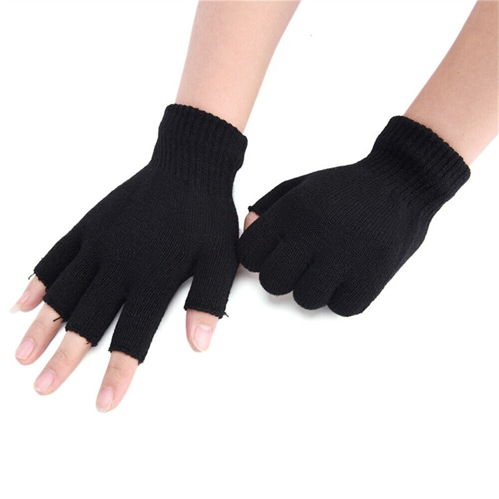 Winter Fingerless Gloves Open Finger Black Soft Warm Knitted Glove Unisex Mitten