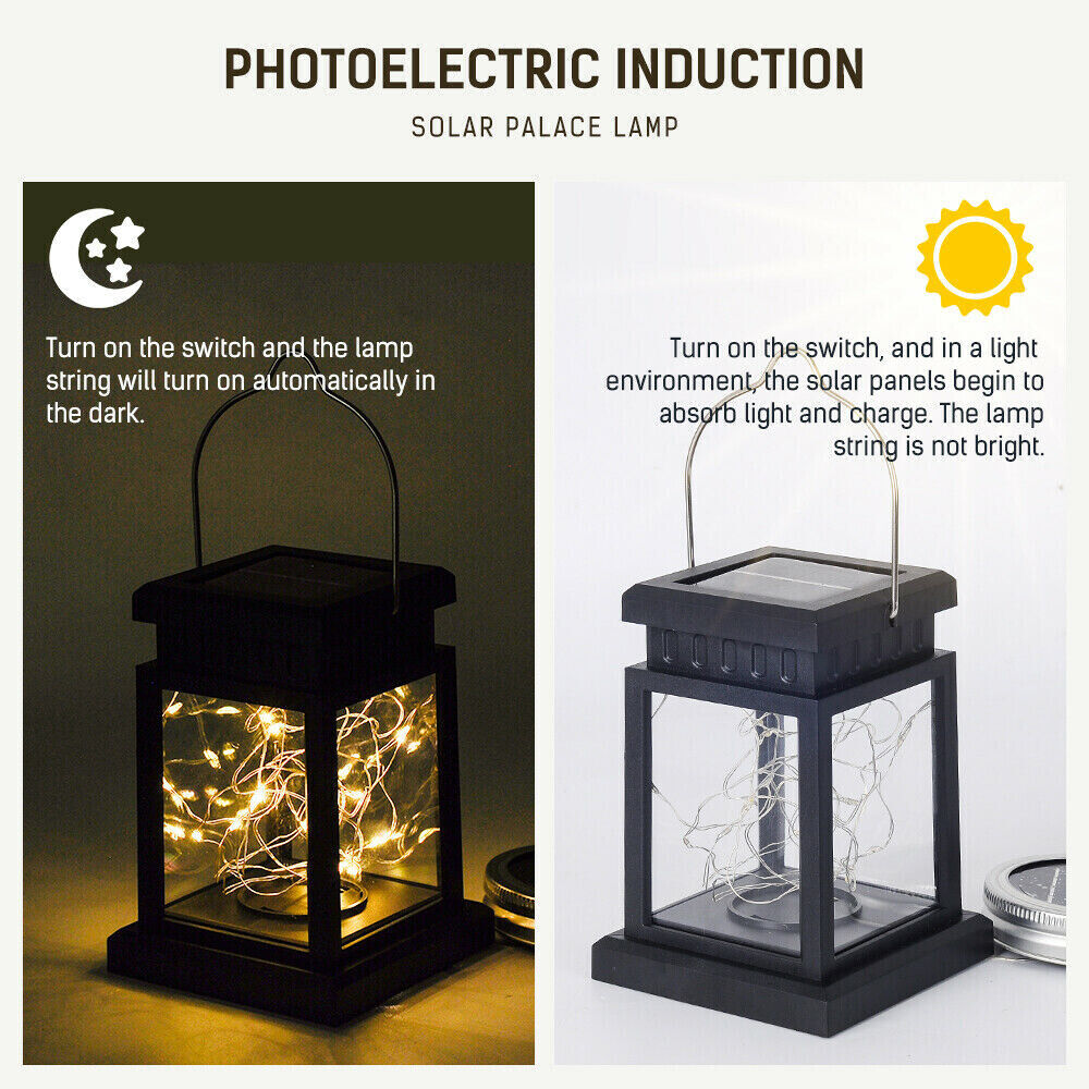 2PCS Waterproof LED Solar Power Hanging Lantern Light Outdoor Garden Table Lamp