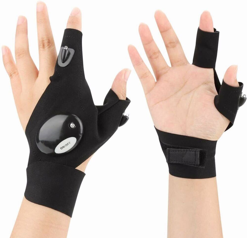 2X Finger Glove w/ LED Light Flashlight Gloves Outdoor Gear Rescue Night Fishing