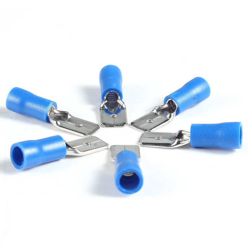 100PCS Insulated Spade Electrical Wire Connectors Splice Crimp Terminal Kit Blue