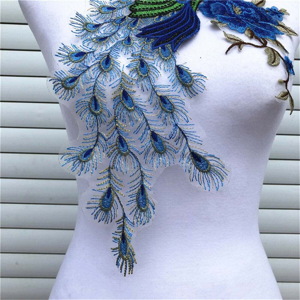 Sequin Peacock Lace Fabric Collar Neckline Applique Sewing DIY Clothing Decor