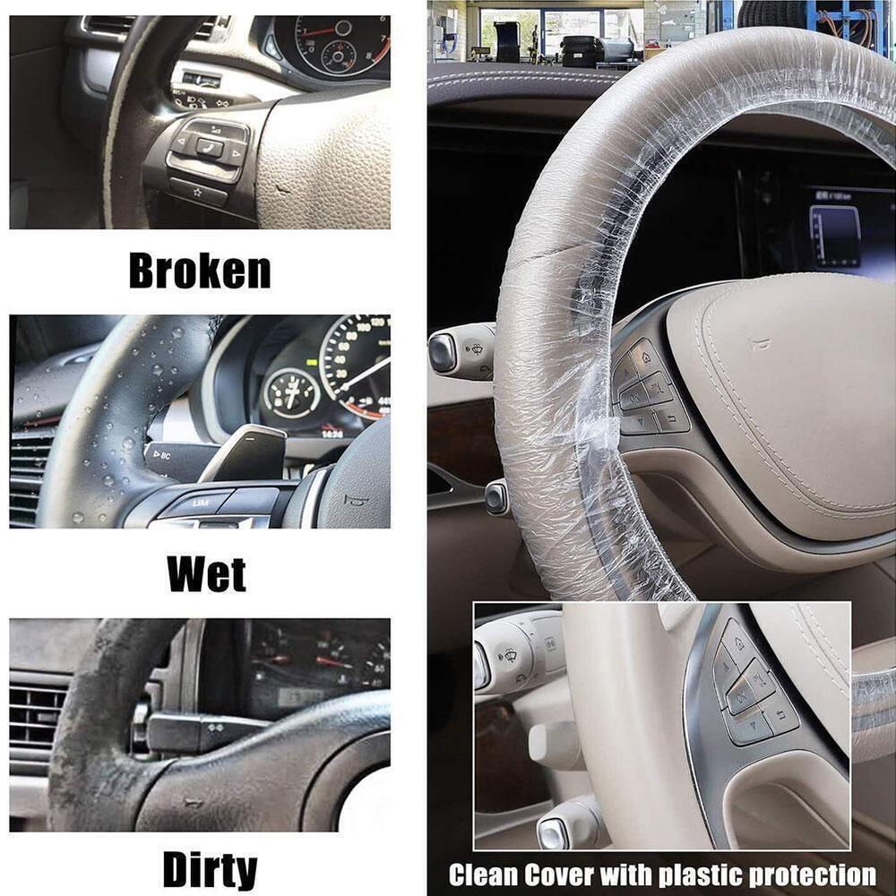 100pc Universal Clear Plastic Disposable Steering Wheel Cover Car Truck I4D5