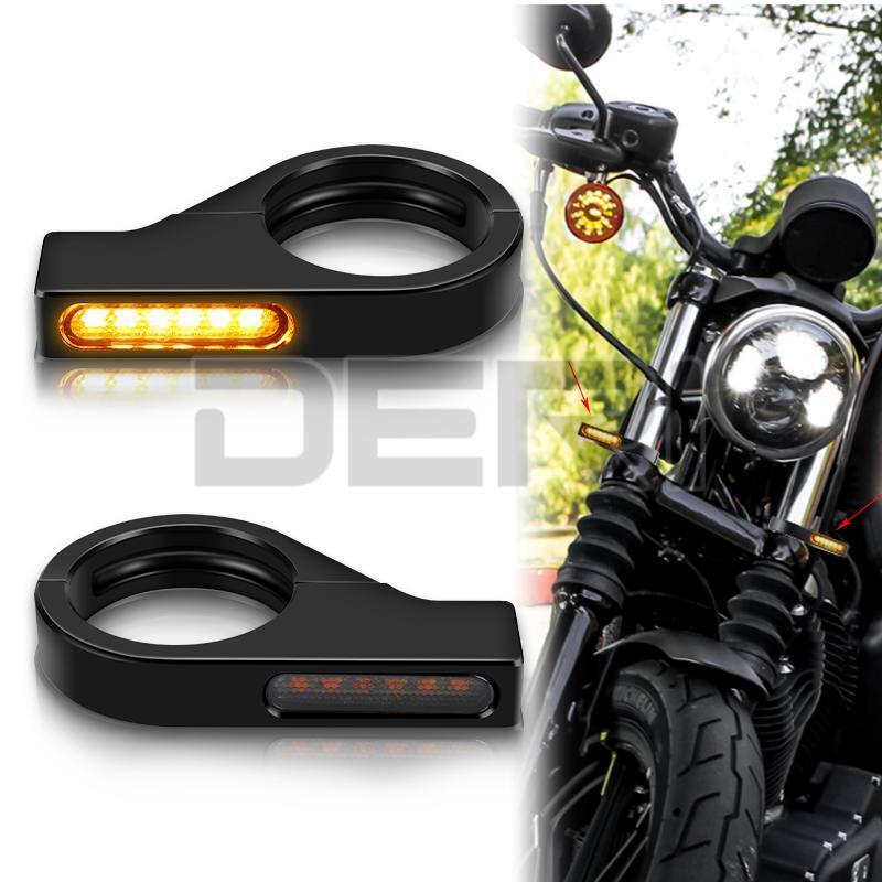 2x Motorcycle LED Turn Signal Lights Amber Lamp Indicators 41mm Fork Tube Clamp