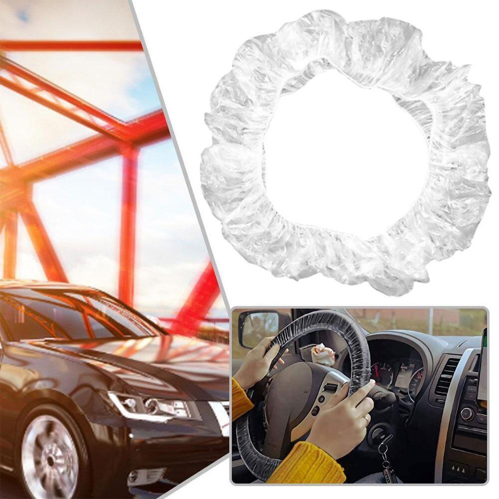 100pc Universal Clear Plastic Disposable Steering Wheel Cover Car Truck I4D5