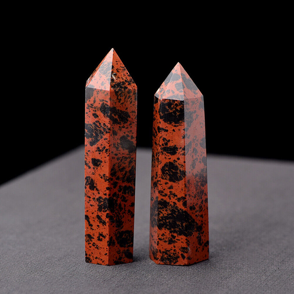 4~8cm Natural Mahogany Red Obsidian Obelisk Tower Crystal Quartz Point Wand