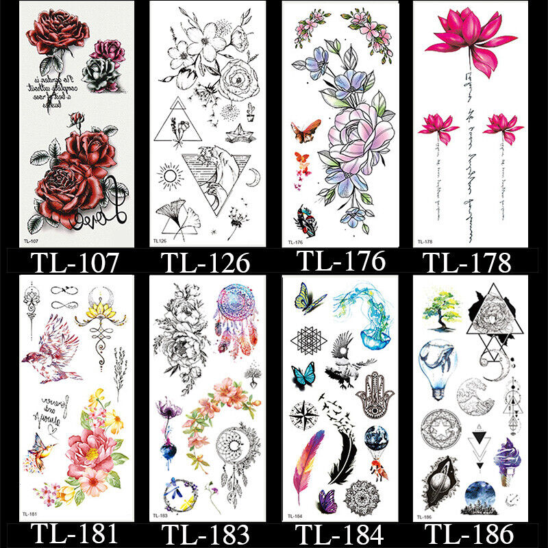 2Pcs Temporary Tattoo Sticker 3D Waterproof Leg Clavicle Fake Tattoos Body Art E