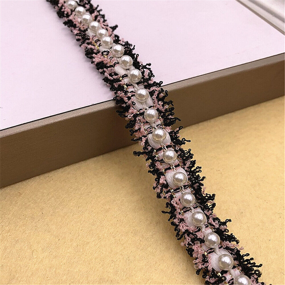 1 Yard Pearl Beaded Embroidered Lace Ribbon Trim DIY Handmade Dress Sewing Craft