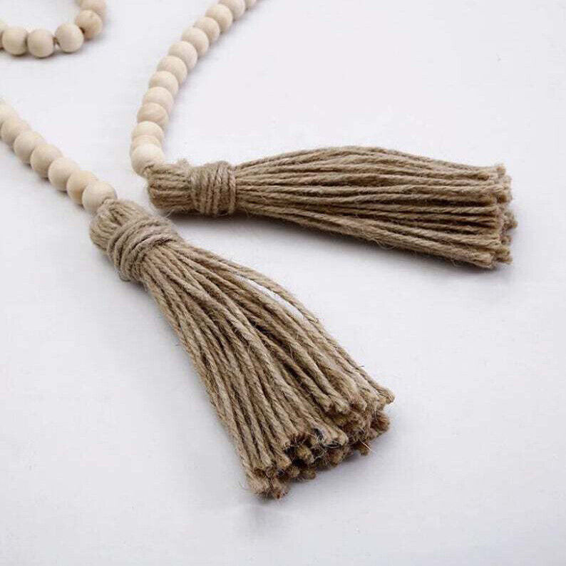 Tassel Farmhouse Beads Natural Wooden Bead Garland Kids Baby Nursery Room Decor