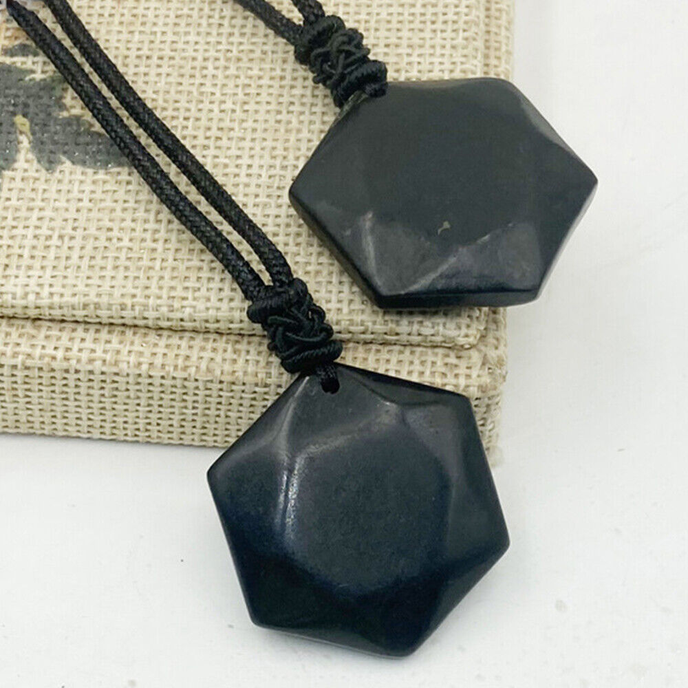 Authentic Shungite Hexagon Pendant Necklace Reiki Healing Crystal Protect EMF