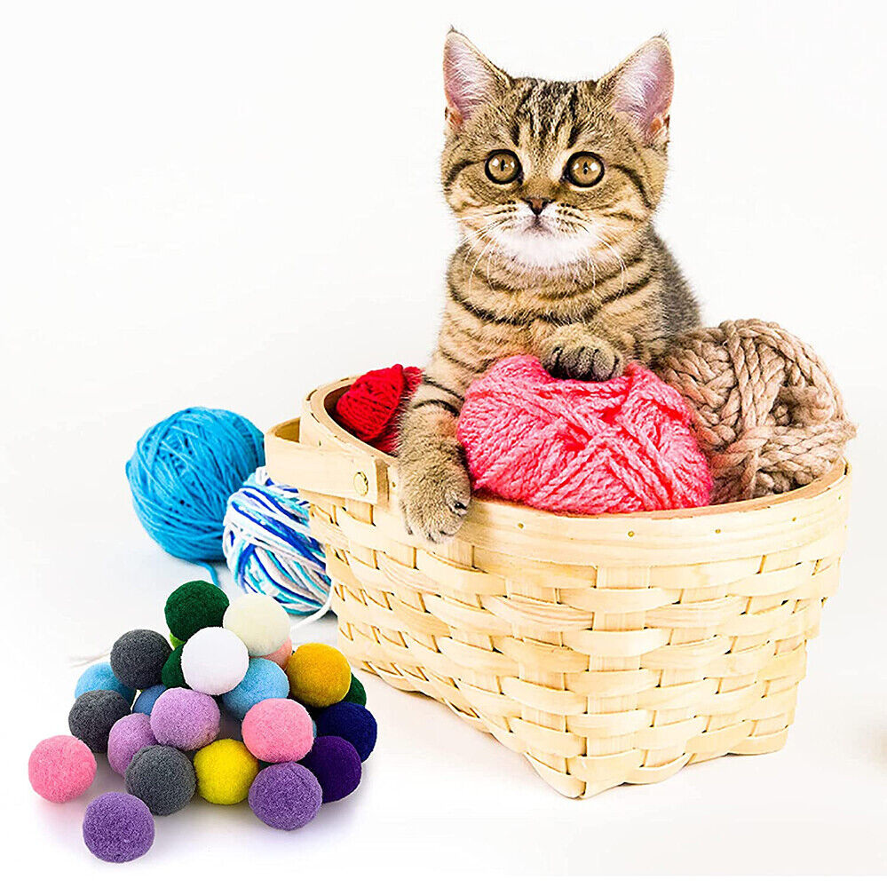 Pom Pom Balls Cat Pom Cat Toys Ball Stretch Plush Ball Interactive Kitten Toys