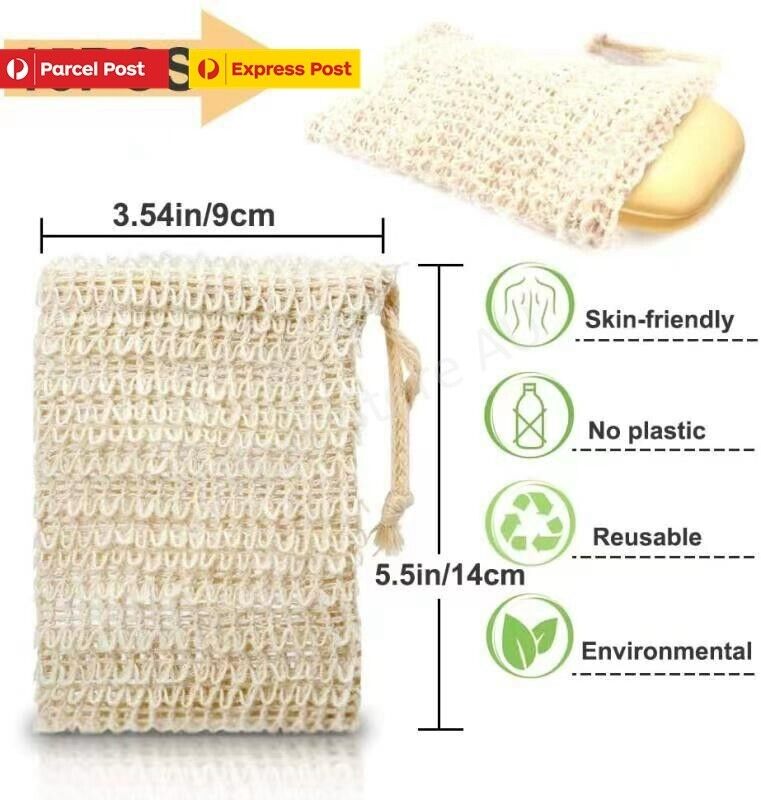 5x Soap Exfoliating Bags Natural Ramie Foaming Soap Saver Bag Pouch Drawstring