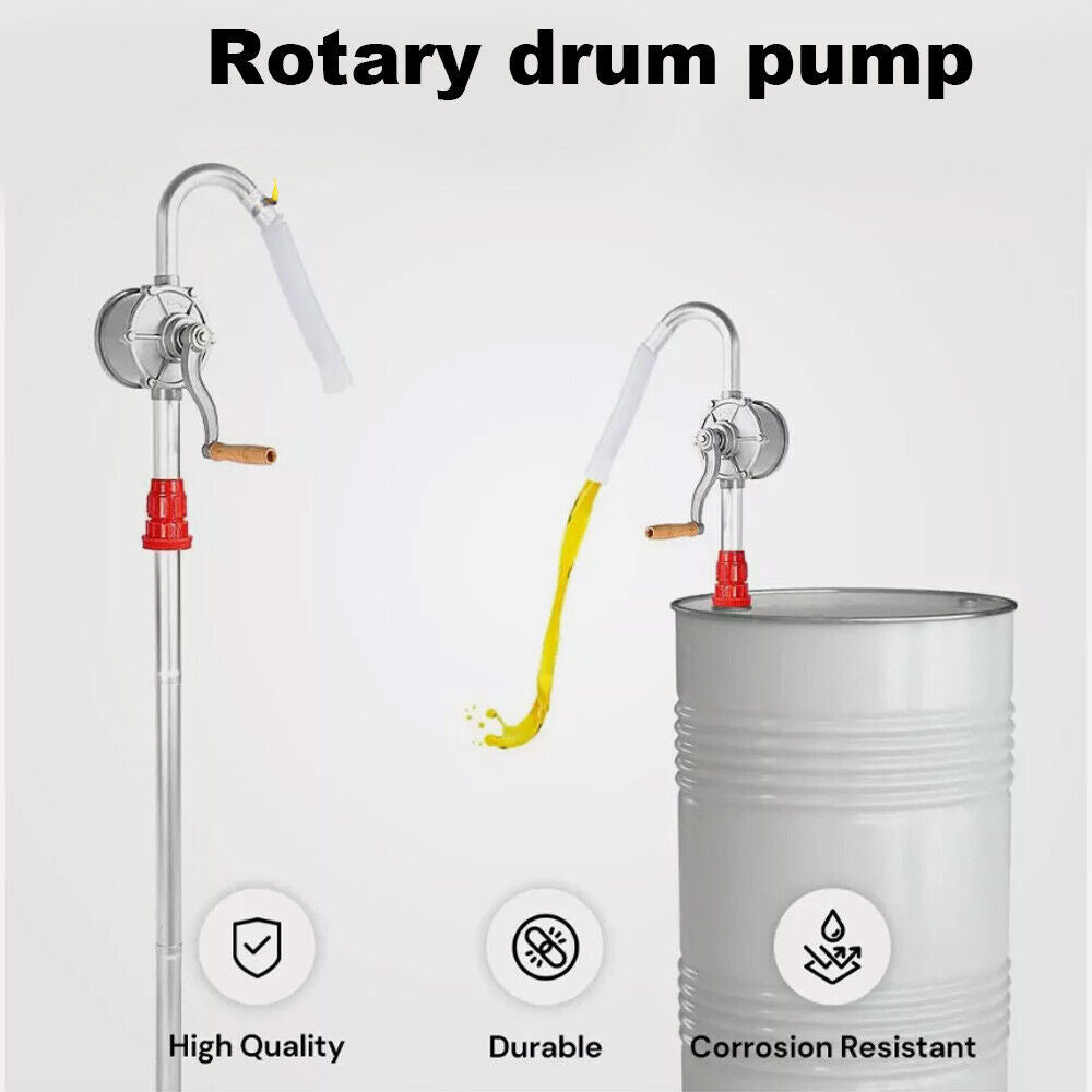 44Galln Drum Pump Aluminium Rotary Heavy Duty Oil Diesel Gallon Barrel Hand 205L