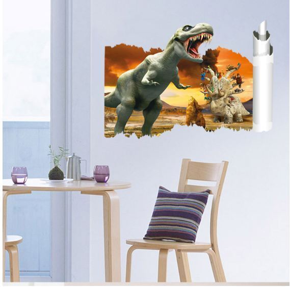 3D Wall Stickers Removable Jurassic Park Dinosaur Broken Wall Kids Room Decal