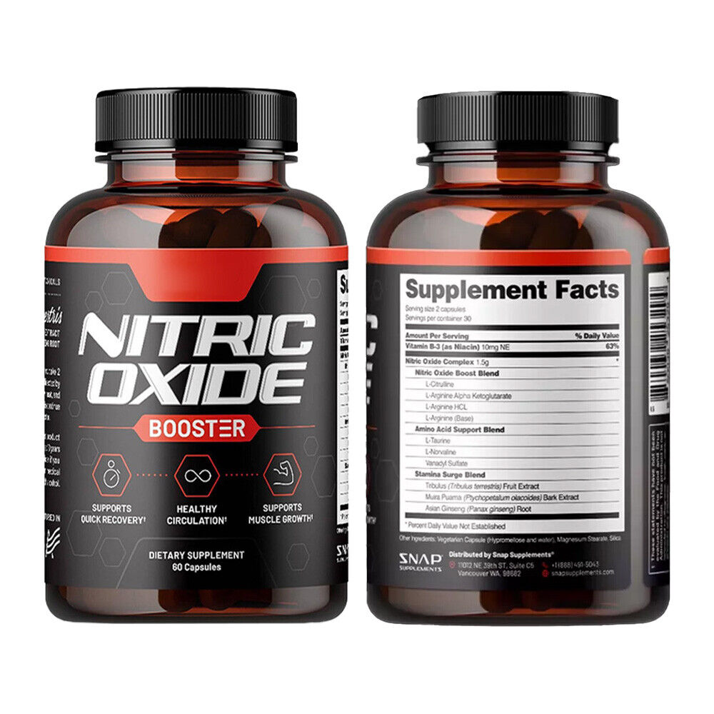 3x Nitric Oxide Booster Supplement - L-Arginin, L-Citrulline 10mg - 60 Capsules