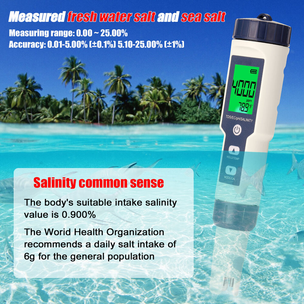 5 in 1 PH Meter TDS/EC/Salinity/Temperature SPA Water Quality Monitor Tester