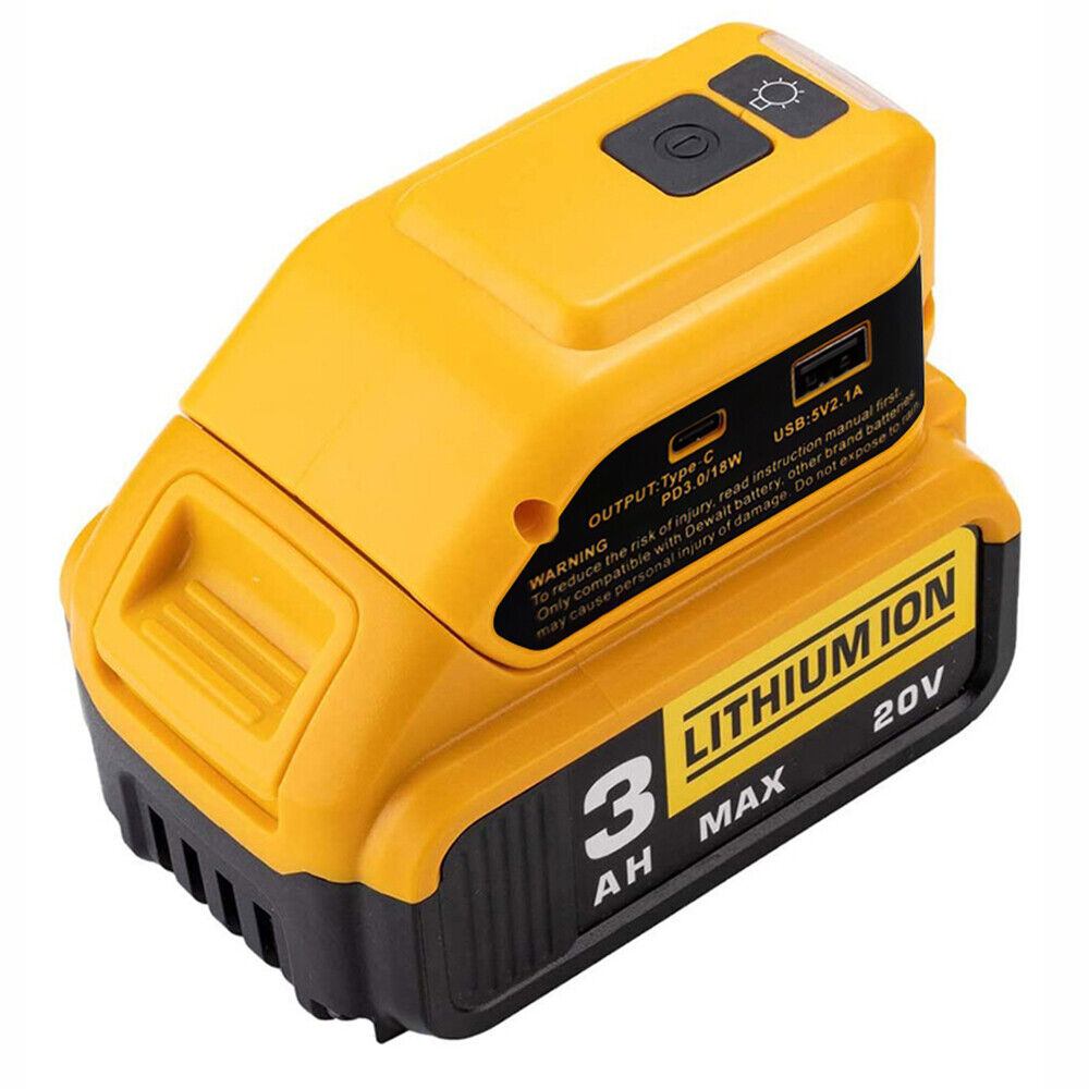 USB TypeCAdapter for DEWALT 14.4V to 20V MAX XR Lithium Battery LED Work Light