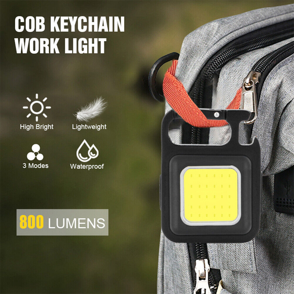 Mini Pocket COB LED Work Light Keychain Flashlight Torch Lamp USB Rechargeable