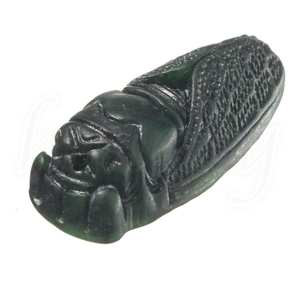 Natural Obsidian Green Jade Hand Carved Cicada Good Luck Charm Jewelry Pendant