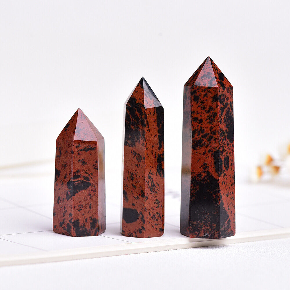 4~8cm Natural Mahogany Red Obsidian Obelisk Tower Crystal Quartz Point Wand