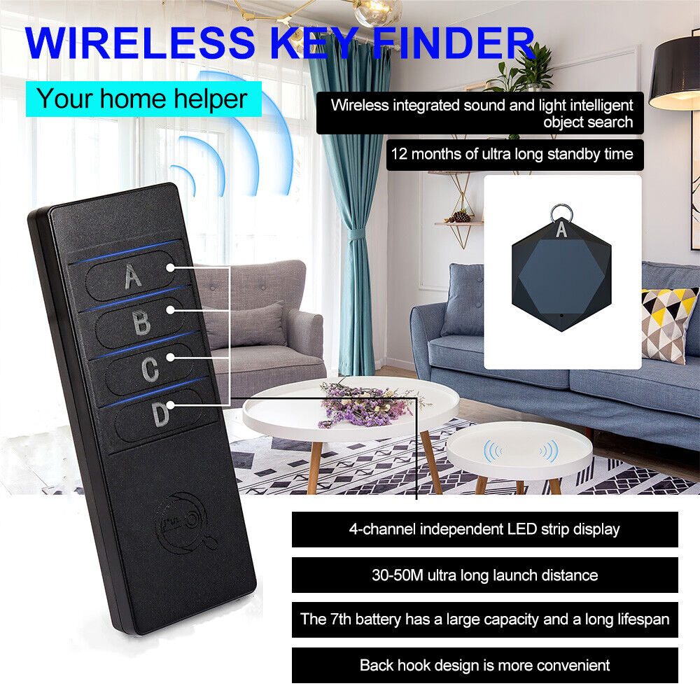 Key Finder, Esky 4 in 1 Wireless Key Tracker Remote Control RF Item Locator with