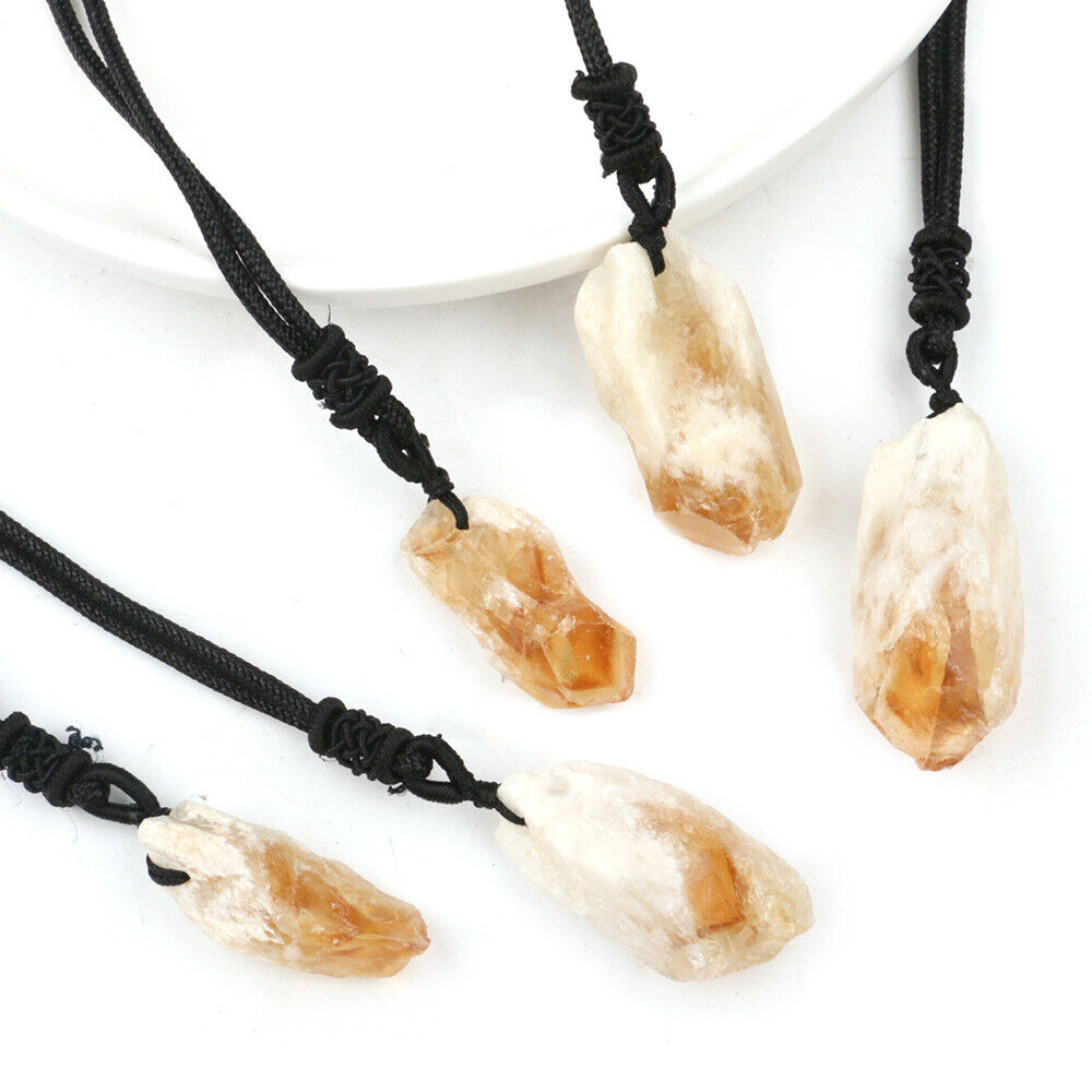 Natural Citrine Crystal Pendant Necklace Gem Stone Quartz Reiki Healing